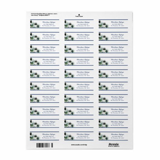 .75" x 2,25" Rücksendeadresse Peacock Feathers Blu (Vorne)