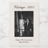 75th Anniversary Party Favor Custom Wedding Photo Weinetikett (Einzelnes Label)