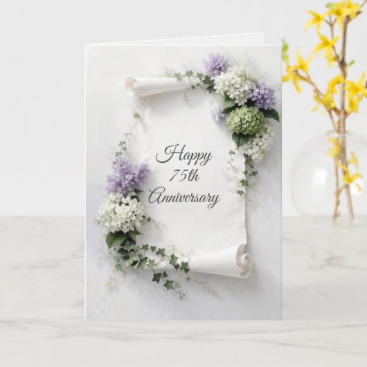 75th Anniversary Scroll Lilacs and Hydrangeas  Karte (Gelbe Blume)