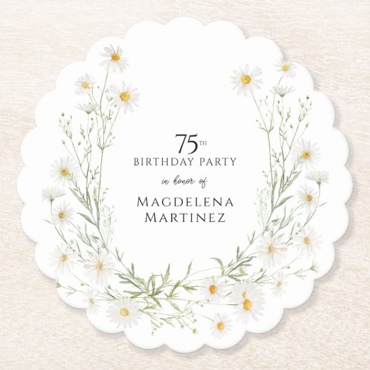 75th Birthday April Birthday Month Daisy Custom Untersetzer (Vorderseite)