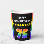75th Birthday: Colorful Rainbow # 75, Custom Name Pappbecher (Rückseite)