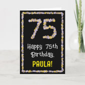 75th Birthday: Floral Flowers Number, Custom Name Karte (Vorderseite)