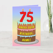 75th Birthday — Fun Cake & Candles, w/ Custom Name Karte (Vorderseite)