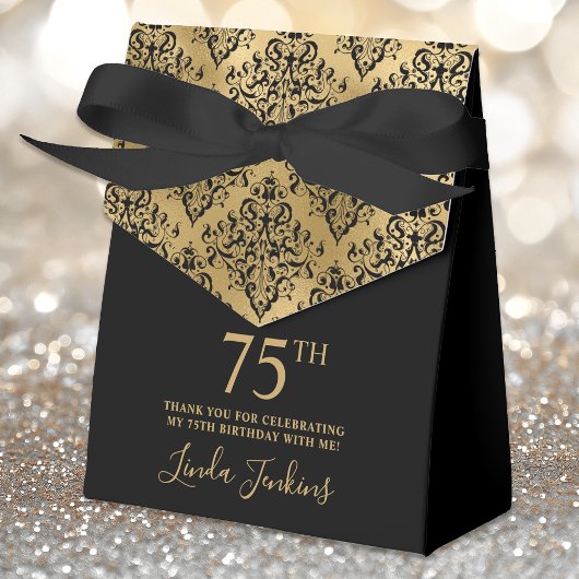 75th Birthday Gold Damask Thank You  Geschenkschachtel