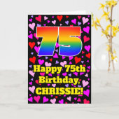 75th Birthday: Loving Hearts Pattern, Rainbow # 75 Karte (Gelbe Blume)