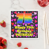 75th Birthday: Loving Hearts Pattern, Rainbow # 75 Serviette (Beispiel)