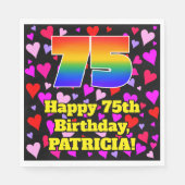 75th Birthday: Loving Hearts Pattern, Rainbow # 75 Serviette (Vorderseite)
