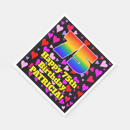 75th Birthday: Loving Hearts Pattern, Rainbow # 75 Serviette (Ecke)