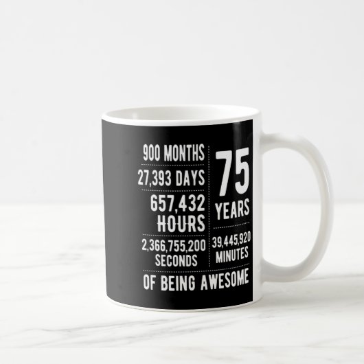 75th Birthday Men Women Funny 75 Years Old Kaffeetasse (Rechts)