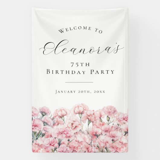 75th Birthday Party January Birth Flower Welcome Banner (Vertikal)