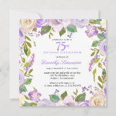 75th Birthday Pretty Purple Floral Invitation Einladung (Vorderseite)