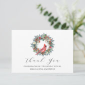 75th Birthday Red Cardinal Wreath Custom Flat Dankeskarte (Stehend Vorderseite)