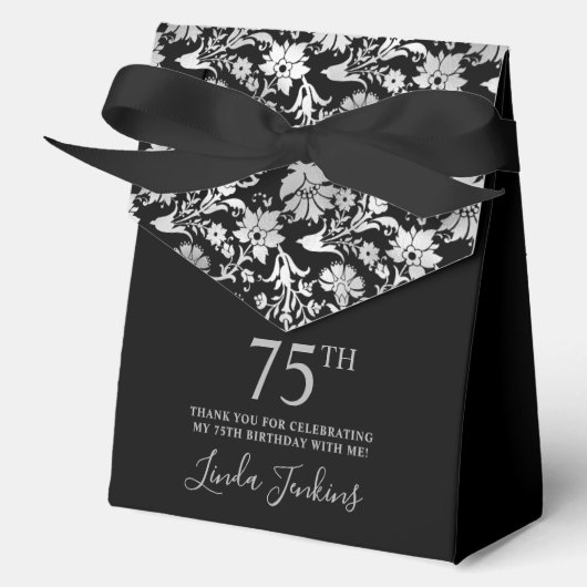 75th Birthday Silver Floral Thank You Geschenkschachtel (Vorderseite)
