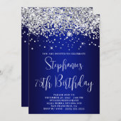 75th Birthday Silver Glitter Royal Blue Navy Ombre Einladung (Vorne/Hinten)
