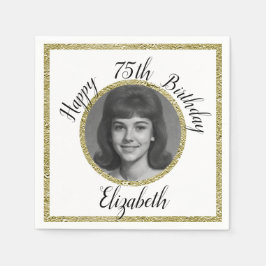75th Custom Photo White and Gold Birthday Serviette