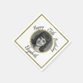 75th Custom Photo White and Gold Birthday Serviette (Ecke)