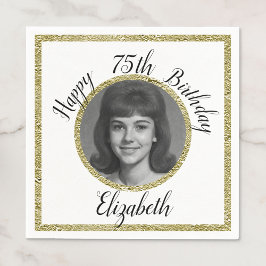 75th Custom Photo White and Gold Birthday Serviette