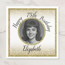75th Custom Photo White and Gold Birthday Serviette