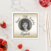 75th Custom Photo White and Gold Birthday Serviette (Beispiel)