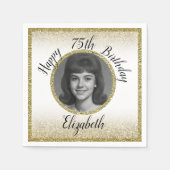 75th Custom Photo White and Gold Birthday Serviette (Vorderseite)