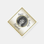 75th Custom Photo White and Gold Birthday Serviette (Ecke)
