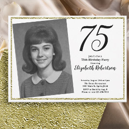 75th Custom Photo White and Gold  Einladung