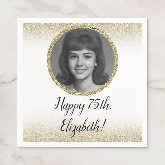 75th Custom Photo White and Gold Serviette