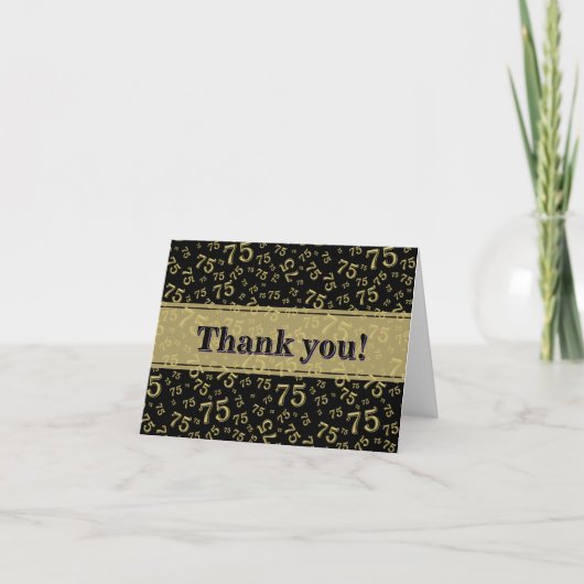 75th "Thank you!" Black/Gold Number Pattern Dankeskarte (Vorderseite)