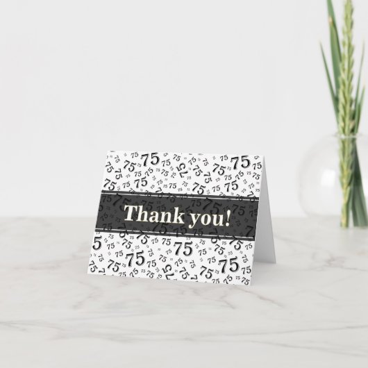 75th "Thank you!" Black/White Number Pattern Dankeskarte (Vorderseite)