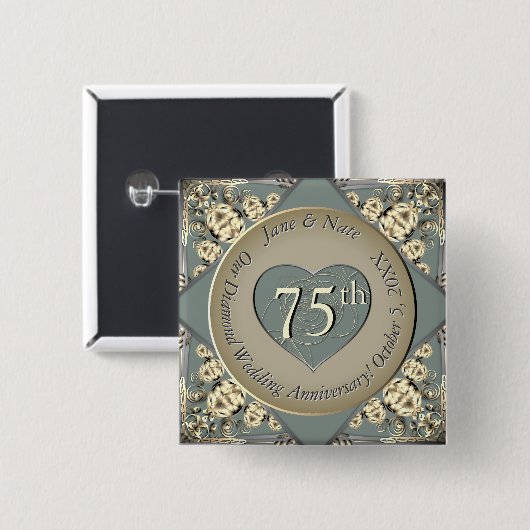 75th Wedding Diamond Anniversary Button (Vorne & Hinten)