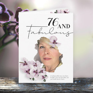 76 & Fabulous Orchid Photo Birthday Greeting Card Karte