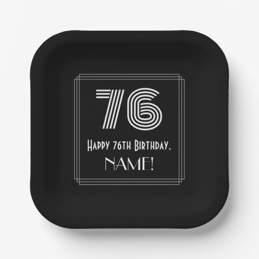 76. Geburtstag — Art Deco Inspiriert Look "76" + N Pappteller (Vorderseite)