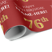 76. Geburtstag: Elegant, rot, Imitate Gold Look Geschenkpapier (Rolleneckpunkt)