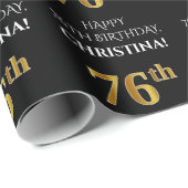 76. Geburtstag: Elegant, schwarz, Imitate Gold Loo Geschenkpapier (Rolleneckpunkt)
