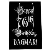 76. Geburtstag: Extravagant, Elegantes Script + In Mittlere Geschenktüte (Rückseite)