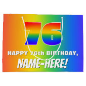 76. Geburtstag: Farbiges, lustiges Regenbogenmuste Große Geschenktüte (Rückseite)