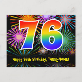 76. Geburtstag - Fun Fireworks Pattern + Rainbow 7 Postkarte