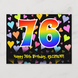 76. Geburtstag: Fun Hearts Muster, Regenbogen 76 Postkarte