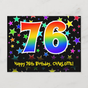 76. Geburtstag: Fun Stars Muster, Regenbogen 76, N Postkarte