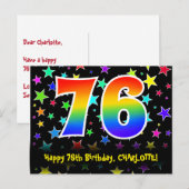 76. Geburtstag: Fun Stars Muster, Regenbogen 76, N Postkarte (Vorne/Hinten)