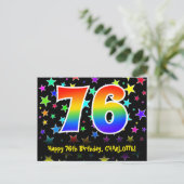 76. Geburtstag: Fun Stars Pattern, Regenbogen 76, Postkarte (Stehend Vorderseite)