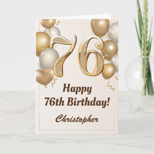 76. Geburtstag Goldene Luftballons und Konfetti Ge Karte