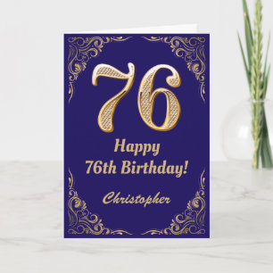 76. Geburtstag Navy Blue und Gold Glitzer Frame Karte