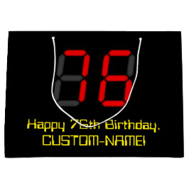 76. Geburtstag: Red Digital Clock Style "76" + Nam Große Geschenktüte