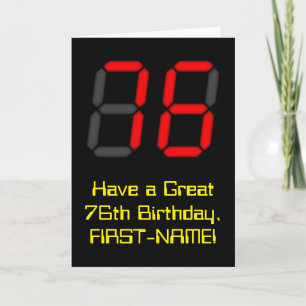 76. Geburtstag: Red Digital Clock Style "76" + Nam Karte