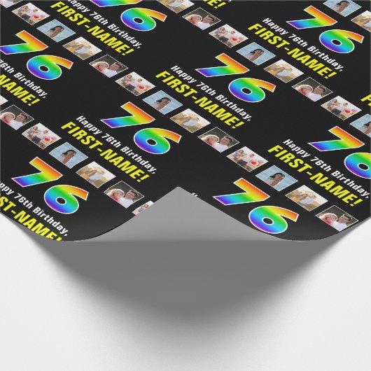 76. Geburtstag: Regenbogen "76"; benutzerdefiniert Geschenkpapier (Ecke)