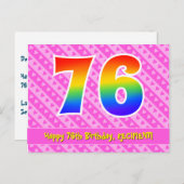 76. Geburtstag: Rosa Streifen & Herz, Regenbogen 7 Postkarte (Vorne/Hinten)
