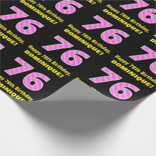 76. Geburtstag: Rosa Streifen und Herzen "76" + Na Geschenkpapier