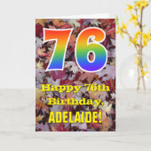 76. Geburtstag; Rustikale Herbstblätter; Regenboge Karte (Gelbe Blume)