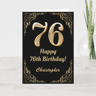 76. Geburtstag Schwarz-Gold-Glitzer-Rahmen Karte